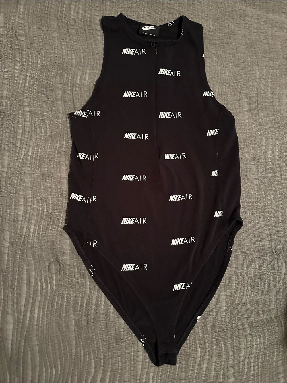 Nike Air Black Zip-Front Sleeveless Bodysuit with White Logos